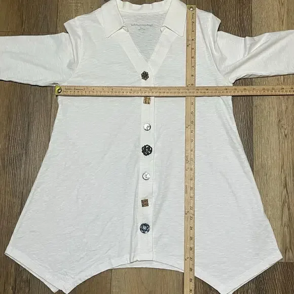 NWOT Soft Surroundings Danielle Button Top Tunic S Asymmetrical Hem 3/4 Sleeves - Picture 8 of 8